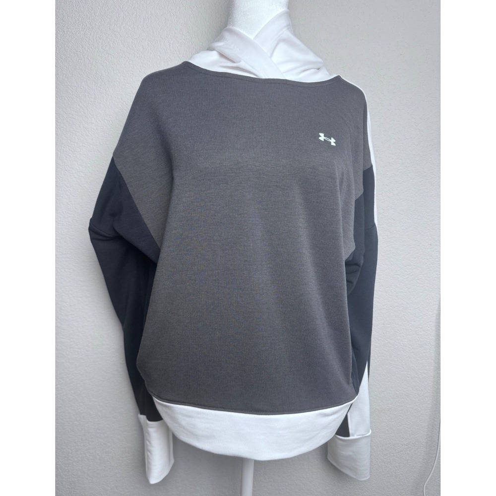 Under Armour Women Colorblock Hoodie Grey Black White Loose Fit XL Lightweight